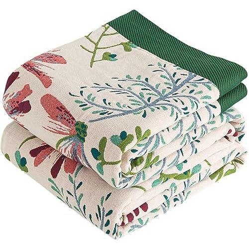 VANJOROY Boho Throw Blanket, 100% Organic Cotton Breathable Ultra Soft 50" x 60" Bed Quilt Throw - All Season Floral Rustic Farmhouse Decor Luxury Reversible Blanket for Sofa Couch Chair and Gift