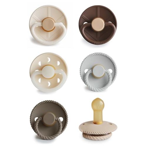 FRIGG Natural Rubber Baby Pacifier 6-Pack Earthy Wonder | Made in Denmark | BPA-Free (6-18 Months)