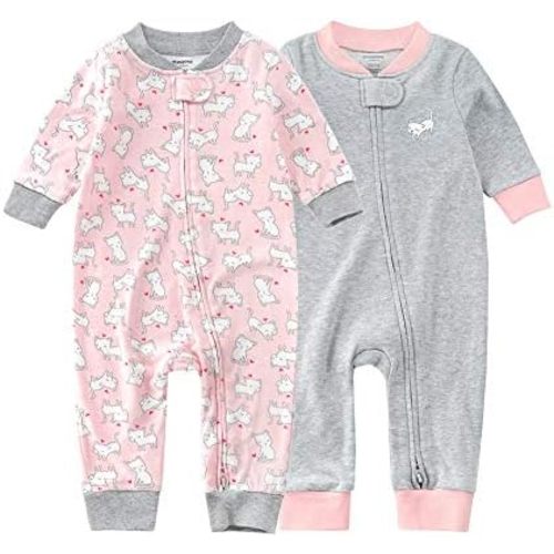Teach Leanbh Baby 2-Pack Footless Pajamas Cotton Long Sleeve Printing 2 Way Zipper Romper Jumpsuit Sleep and Play 3-24 Months