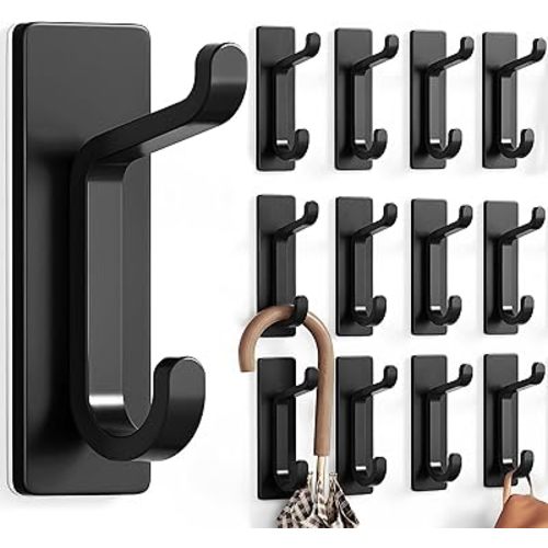 pickpiff 12 Pack Wall Hooks for Coat and Towel: 13LB Adhesive Door Hanger Stick on, Black