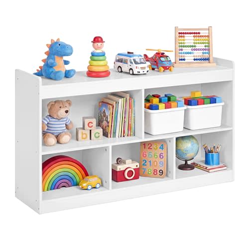 SONGMICS Kids' Toy Storage Shelf, Montessori Book Shelf with 5 Compartments | Book and Toy Storage Organizer for Kids Room Playroom, 11.8 x 44.2 x 25.6 Inches, Cloud White, CUSTOS Collection UGKR052WZ01