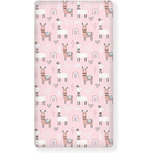Llamas Alpaca Princess Fitted Crib Sheet Love Hearts Rainbow Standard Crib Mattress Fitted Sheet Pink White Baby Toddler Bed Mattress Sheets for Girls 28"x52"