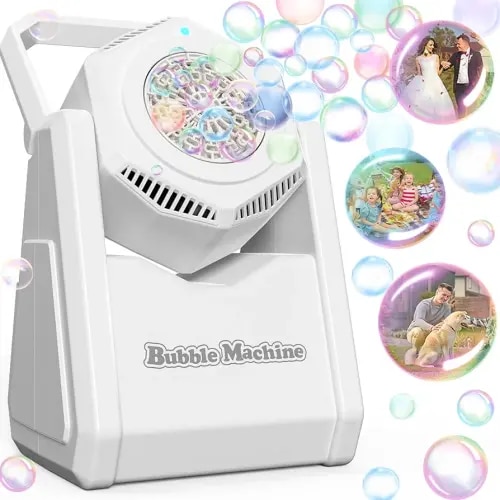 Automatic Bubble Machine, Bubble Blower for Kids Toddlers Batteries Bubble Toys 18000+ Bubbles Per Minute, Portable 90° Bubble Maker with Light Effect for Parties, Birthday, Wedding, Christmas