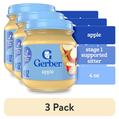 (3 pack) Gerber 1st Foods Natural for Baby Baby Food, Apple, 4 oz Jar