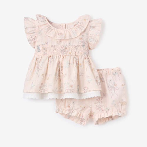 Fleur de Provence Smocked Babydoll Top & Bloomer Set PINK / 3-6M