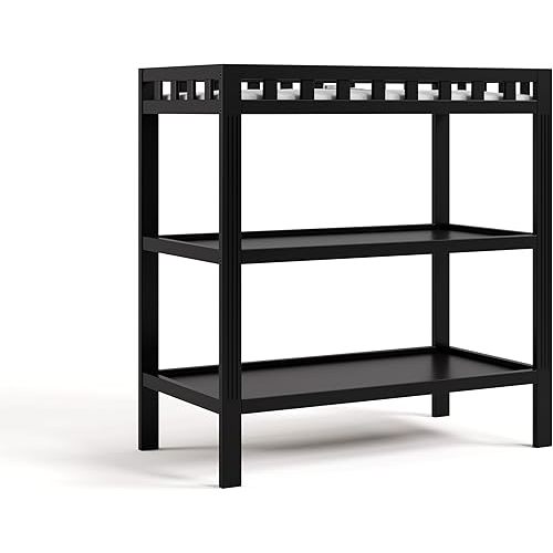 Storkcraft Morningside Changing Table (Black) – GREENGUARD Gold Certified Baby Changing Table, Includes Waterproof Diaper Changing Pad, Easy 30-Minute Assembly, 2 Open Shelves for Storage