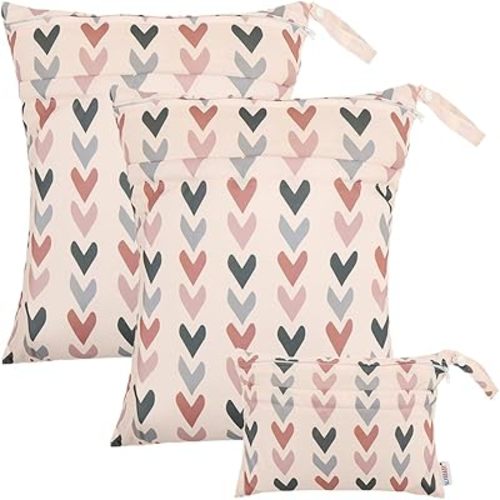 ALVABABY 3 pcs Cloth Diaper Wet Dry Bags Waterproof Reusable with Two Zippered Pockets Travel Beach Pool Daycare Soiled Baby Items Yoga Gym Bag for Swimsuits or Wet Clothes Small Medium Large 3L-SML12