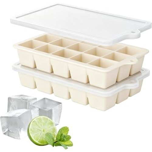 Silicone Ice Cube Tray 2 Pack, HANCELANT Ice Cube Mold, Ice Trays for Freezer with Lid for Whiskey, Cocktail, Drinks and Food, Freezer, BPA Free, Easy Release
