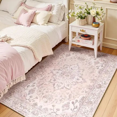 RELEANY Washable Area Rug, 3'x5', Pink