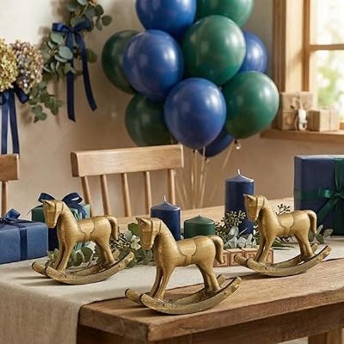 3 Pack Baby Shower Wooden Vintage Rocking Horse Table Decoration for Blue Green Tartan Plaids Party Centerpiece Rocking Horse Decor for Baby Shower Party Wedding Birthday Decor (Brown)