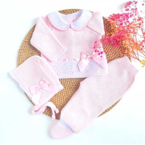Spanish knitted newborn knit set peto primera puesta baby Girl knit clothing newborn outfit first outfit baby knitted footie baby Tivoli