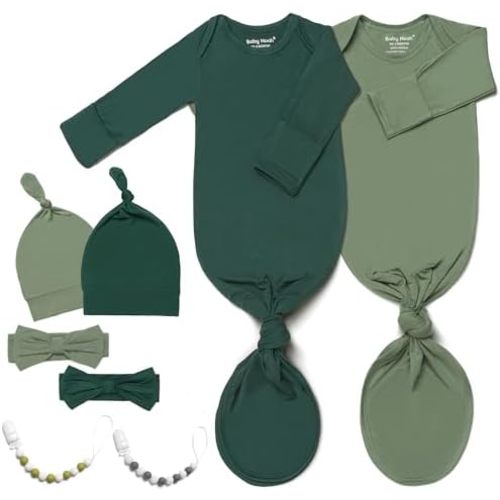 2-Pack Luxurious Newborn Knotted Gown Set - Ultra-Soft Long Sleeve Gown for Baby with Hat, Headband & Pacifier Clip