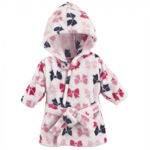 Hudson Baby Infant Girl Plush Animal Face Bathrobe, Bows, 0-9 Months