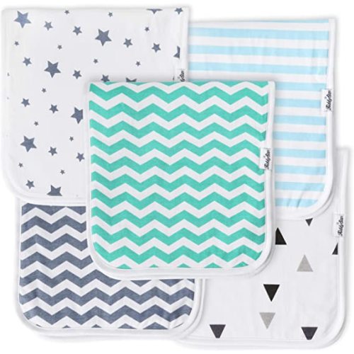 KiddyStar Premium 5-Pack Large Organic Cotton Burp Cloths – 3 Layers, Ultra Soft & Absorbent Burping Towel for Newborn Babies