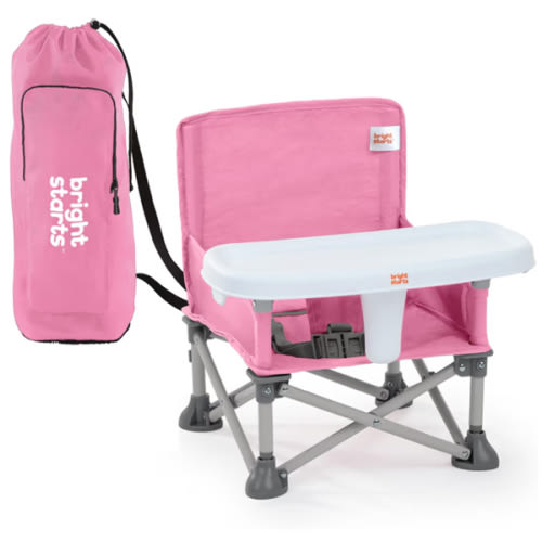 Bright Starts Pop 'N Sit Portable Booster, Indoor/Outdoor Use, Floor Seat with Feeding Tray, Pink, 6 Mos - 3 Yrs