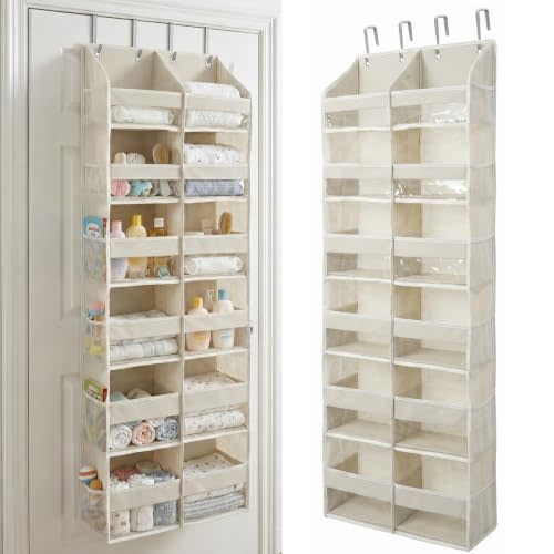 HOMELUX THEORY Over the Door Organizer, 6-Tier XL, 100D Fabric, Ivory | Extra wide over the door organizer, 65 lb capacity, 12 side mesh pockets, heavy-duty 100D fabric, bedroom & nursery storage