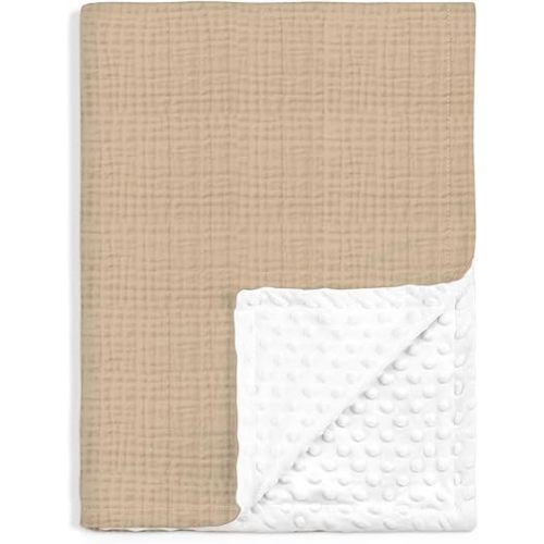 Baby Blankets for Boys Girls, Soft Nursery Minky Blankets with Muslin and Dotted Fleece Back 30x40 inches, Receiving Bed Quilt for Newborn, Infants, Toddlers (Brown)