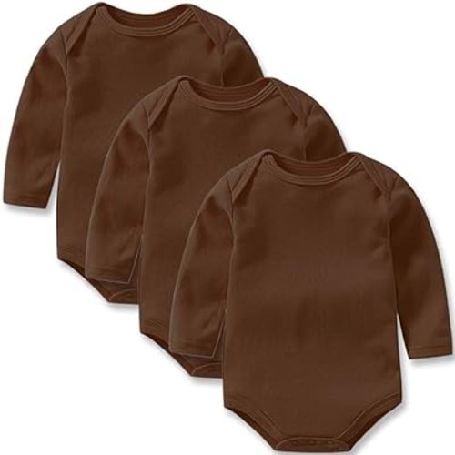 Newborn Baby Long Sleeve Bodysuits 100% Cotton Solid Color 0-24 Months 3-Pack Set