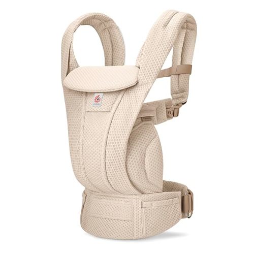 Ergobaby Omni Deluxe Baby Carrier for Newborn to Toddlers 0-48 Months (7-45 lbs) - 4-Position Breathable Mesh Baby Carrier with Ergonomic Support, Storage Pockets, and Sun Hood - Natural Beige