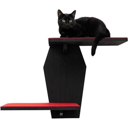 Sintuff Gothic Wall Cat Shelves Wall-Mounted 2 Platform Wall Climbing Steps Furniture Goth Floating Coffin Cat Bed Tree Space-Saving Perch Ladder for Playing Nap Indoor Gothic