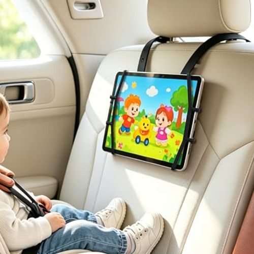 ELETIUO Silicone Car Tablet Holder,13.4" Adjustable Headrest Strap Mount Fits All 7.5-12.9" Tablets,Anti-Slip&Non-Glare Design,Back Seat Car Headrest Mount for iPad/Kindle, Washable Portable