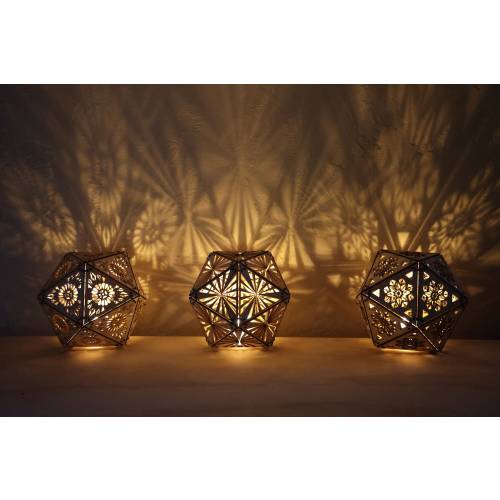 Geometric Wood Shadow Lamp: Mandala Decor, D20 Icosahedron Lantern