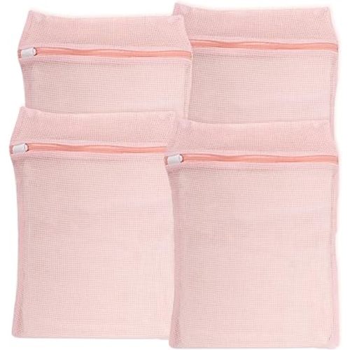 4-Piece Pink Medium Durable Organic Cotton Mesh Laundry Bags with Sturdy Zippers and Breathable Mesh are Delicate Laundry Bags for Underwear, Clothes, Pants and Socks