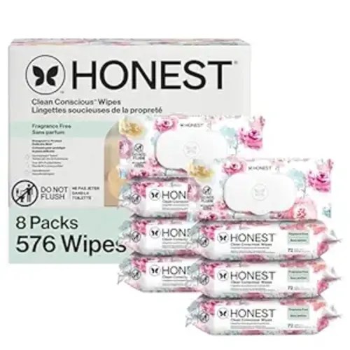 The Honest Company Baby Wipes for Sensitive Skin, Hypoallergenic, Fragrance-Free, Multi-Use, Rose Blossom Design, 576 Count (6 Packs of 96)
