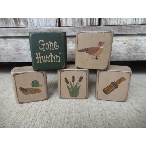 Primitive Duck Hunting Mix and Match Hand Painted Stacker Mini Block Designs Pick Your Favorites GCC9808