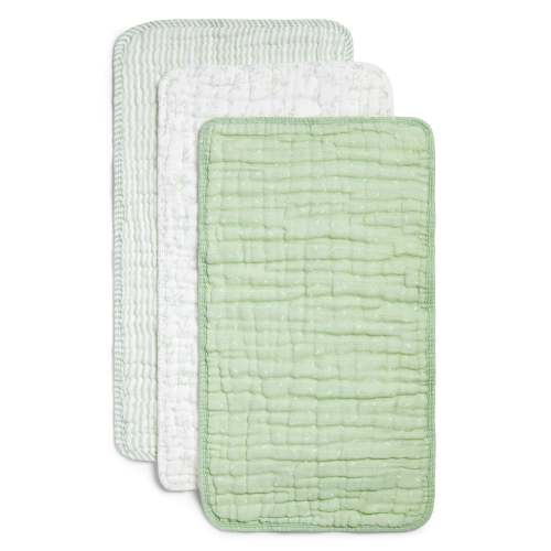 ORGANIC MUSLIN BURP CLOTHS, 3 PACK (PISTACHIO + CREAM)