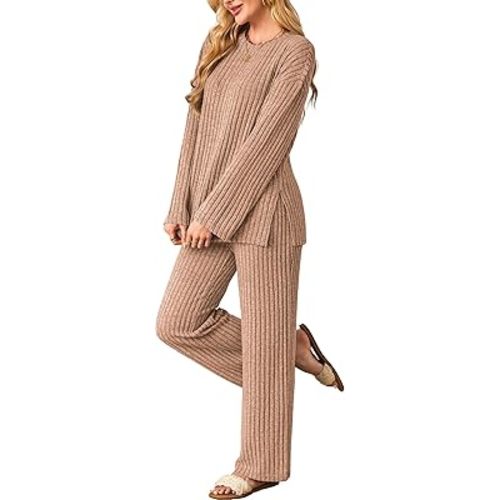 Kikibell Womens Sets 2 Piece Outfits Matching Lounge Set Cozy Knit Pajamas Oversized Loungewear Fall Winter Clothes S-2XL