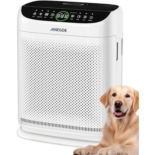 Air Purifiers for Home Large Room Up to 2500 Ft² With Double Air Intake,Washable Pre-Filters, AnEgoe Pet Air Purifier for Bedroom With Remote Control,HEPA Air Cleaner for Dust, Pets,White