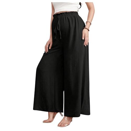 BEAUDRM Women's Maternity Elastic High Waist Pants Knot Front Wide Leg Pregnancy Pants