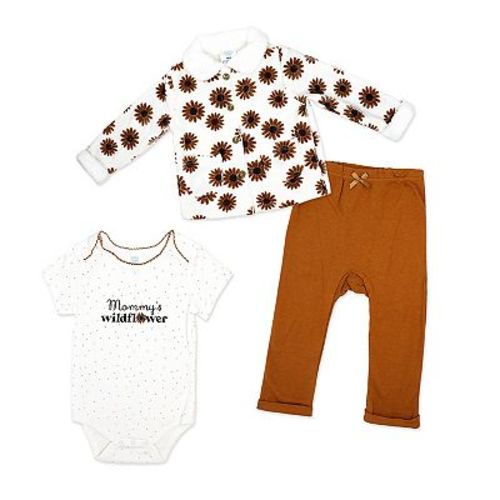 Baby Girls 3 Piece Wildflower Bodysuit, Jacket and Pants Set