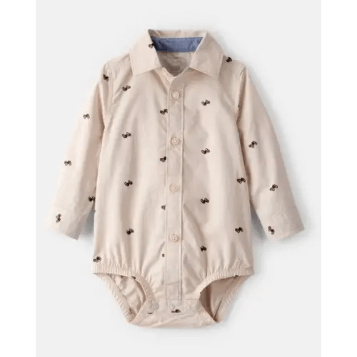 Baby Boy Race Car Print Long-Sleeve Button-Down Bodysuit - Khaki - OshKosh B'gosh | Carter's