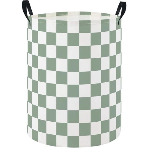 HIYAGON Baby Laundry Hamper Basket Baby Hamper for Nursery Boy and Girl Cute Storage Bin Organizer Boho Room Decor(Green Checkered)