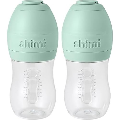 Shimi Baby Formula Bottles 9oz, Refillable Formula Pods, Easy-to-Use Ultra-Durable Tritan Baby Bottles with Formula Dispenser, Built-in Anti-Colic Medium Flow 2-Hole Nipple, Pack of 2