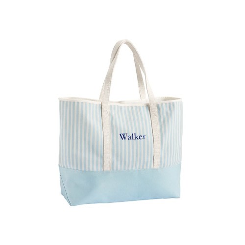Chambray Ticking Stripe Family Tote