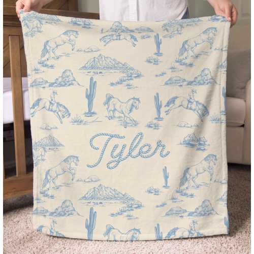 Western Cowboy Baby Blanket Personalized Newborn Name Blanket Custom Baby Throw Western Baby Gift Horse Nursery Country Western Vintage Boy