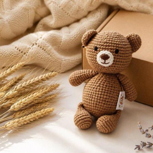 Hand-Crocheted Cotton Teddy Bear | Amigurumi Baby Toy, Nursery Decor