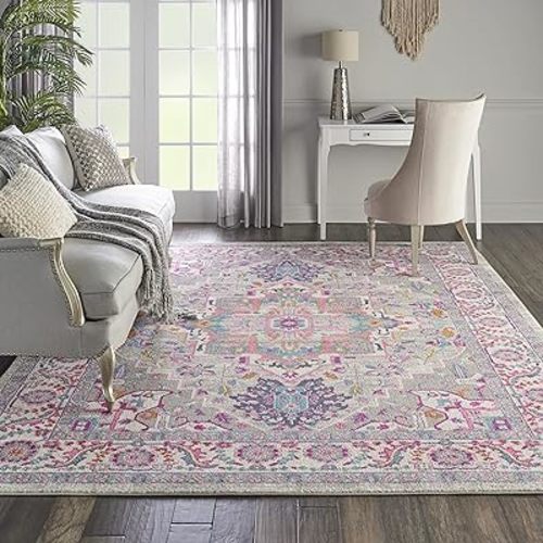 Nourison Home Passion Bohemian Light Grey/Pink 8' X 10' Area Rug, Easy Clean, Non Shedding, Bed Room, Living Room, Dining Room, Kitchen (8x10)