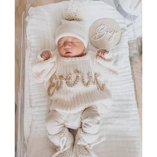 Personalized Hand Knitted Name Baby Sweater,Custom Baby Name Sweater, Baby Girls Sweater With Name, Baby Shower Gift, Hand Embroidered