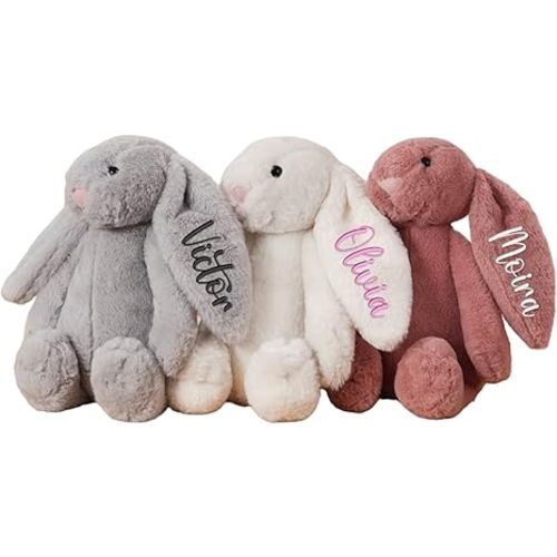 Personalized Easter Bunny Rabbit, Custom Name Monogrammed Embroidered Bunny, Fluffy Rabbit with Long Ears,Plush Bunny Toy, Gift for Baby Kids(11.8inches)