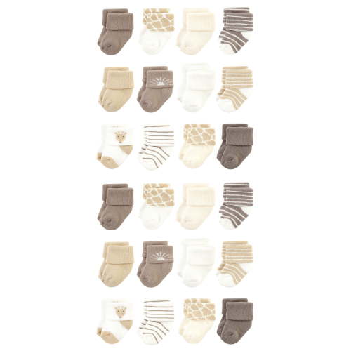 Hudson Baby Cotton Rich Baby Terry Socks 24-Pack, Modern Giraffe, 0-6 Months