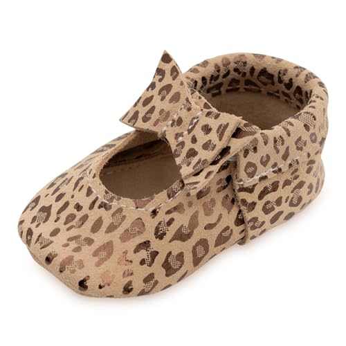 BirdRock Baby Bow and Knot Moccasins - Genuine Leather Baby Girl Shoes