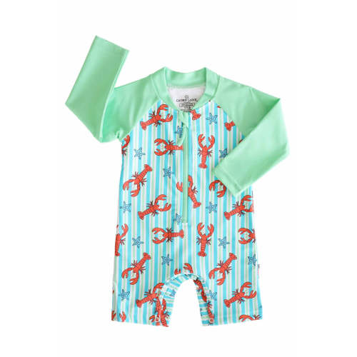 Long Sleeve Rash Guard Swim Romper Shortie in Pinch Me Blue | Caden Lane