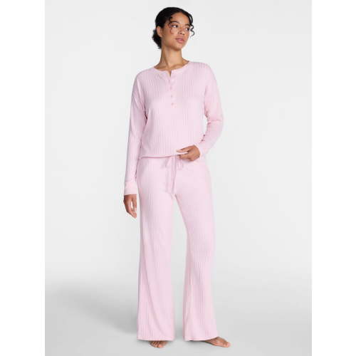 Joyspun Women's Cozy Lounge Collection Hacci Henley Top and Pants, 2-Piece Pajama Set, Sizes XS-3X