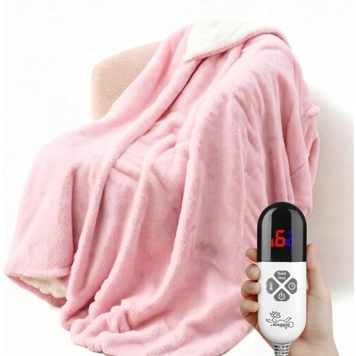 Electric Heated Blanket Sherpa Twin Size 62"x84" Pink Machine Washable 6 Heat Settings 10 Hours Auto Off Overheat Protection for Home Office Use