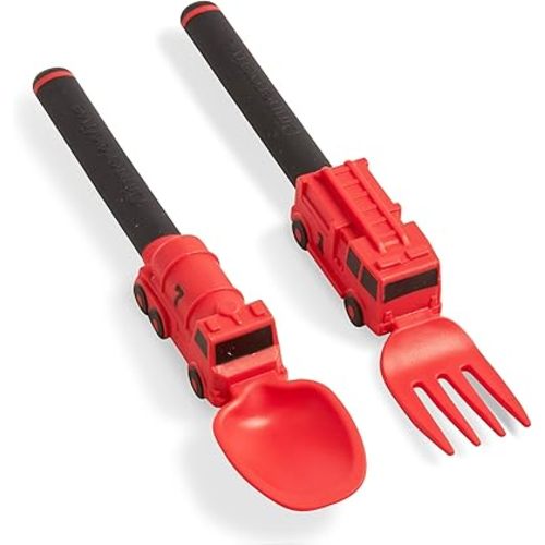 Dinneractive Utensil Set for Kids – Red Firefighter Themed Fork and Spoon for Toddlers and Young Children – 2-Piece Set