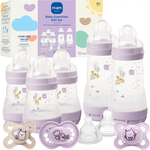 MAM Easy Start Anti-Colic Baby Bottle & Pacifier Set, 5 Self Sterilizing Bottles (3X 5oz, 2X 9oz) & 3 Original Pacifiers 0–16 Months + Extra Nipples, Newborn Feeding Gift Set